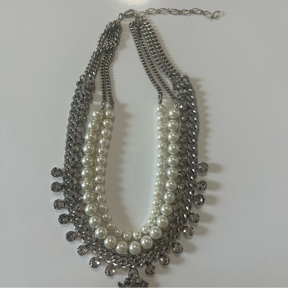 Belle Badgley Mischka Rhinestone and Faux Pearl Statement Necklace - Picture 6 of 11
